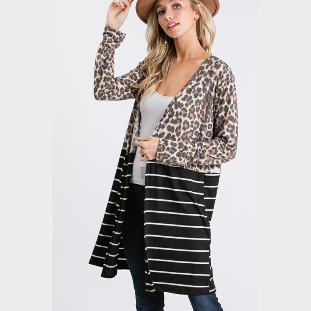 𝅺Leopard and Stripes Black Cardigan